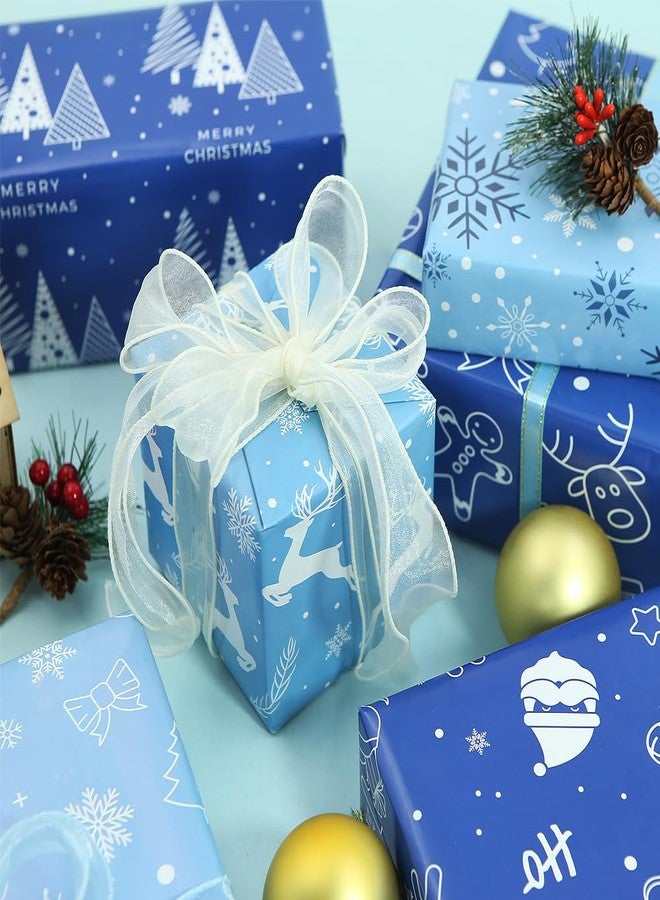 Geluode Blue Christmas Wrapping Paper for Boys Girls Kids, Snowman Snowflakes Xmas Tree Deer Gift Wrap Paper 6 Sheets Folded Flat 20x28 inches per Sheet for New Year Xmas Winter Holiday - Image 4
